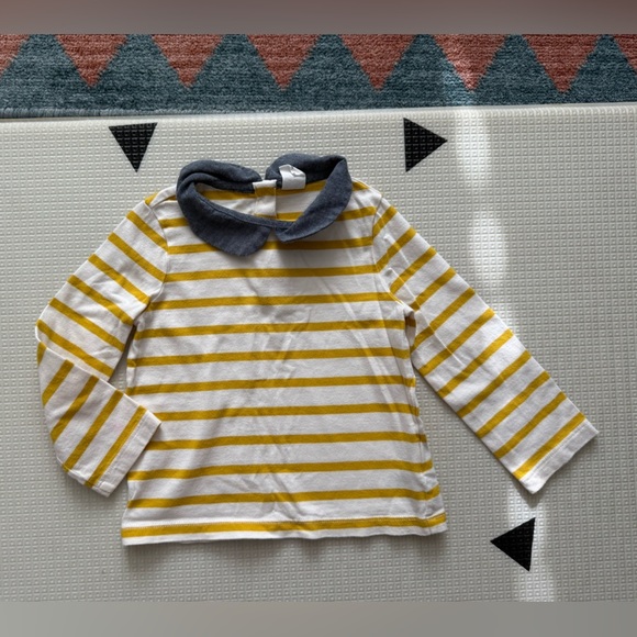 GAP|Baby girl,toddler Yellow striped Long Sleeve Top, Peterpan collar•••preppy - Picture 2 of 6